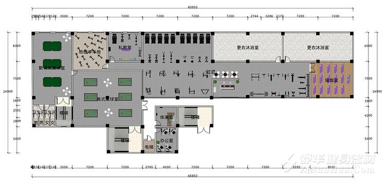 1000平方米健身房设计案例平面图